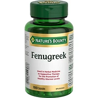 NATURE'S BOUNTY Fenugrec, 610 mg, utilisé en phytothérapie comme traitement de soutien à une glycémie saine et pour favoriser la production de lait, 100 capsules 100 paquet 100 gélules