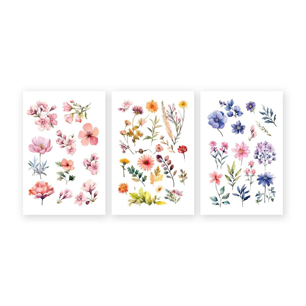 StickerYou Floral Decorative Transfer Stickers, 6.25" x 10" / 3 pages / 45 pcs