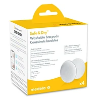 Coussinets d'allaitement lavables Safe & Dry de Medela, 4 coussinets pour l'allaitement, ultra-absorbants, réutilisables, design profilé anti-glissement Safe & Dry sont conçus pour aider