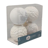 Holiday Time 4Pieces Decoration Balls Plastic Christmas Ornaments  White