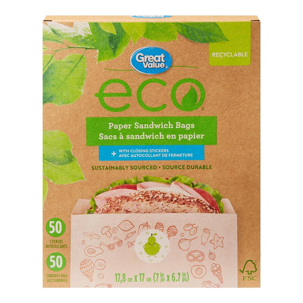 Sans à sandwich en papier eco Great Value 5(autocollants, sacs sandwich)