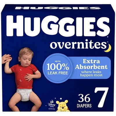 Huggies Overnites Nighttime Baby Diapers, Sizes: 3-7 | 36-66Count, Sizes 3-7 | 36-66 Count