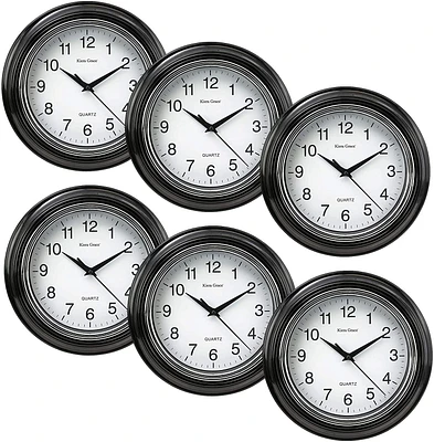 KG Aster Round Wall Clock - 10", 1.5" Deep, Black, Set of 6