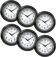 KG Aster Round Wall Clock - 10", 1.5" Deep, Black, Set of 6