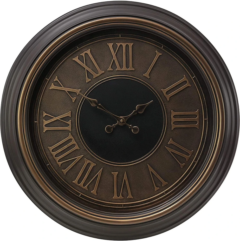 kieragrace Genoa Oversized Wall Clock with Raised Roman Numerals, 23-Inch, 2-Inch Deep, Antiqued Bronze with Copper Bezel