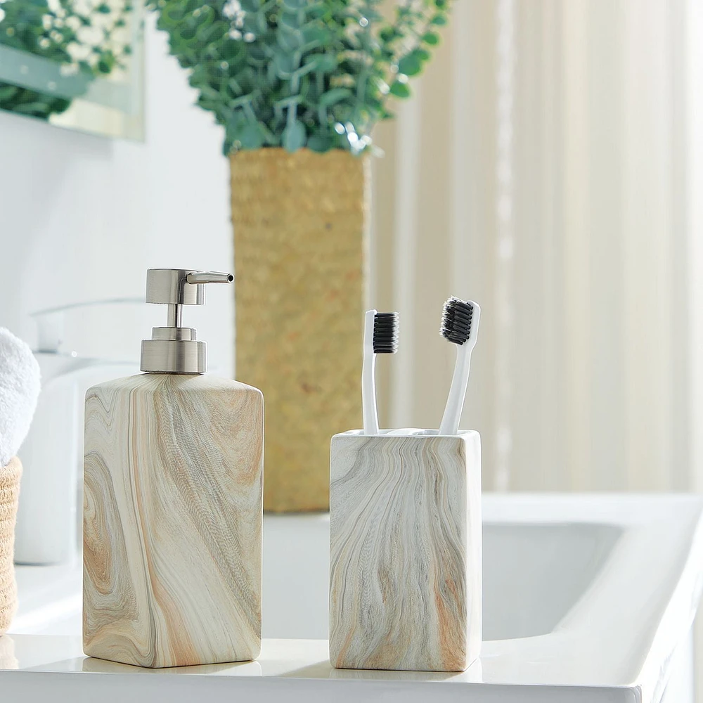 hometrends Stone Decal Toothbrush Holder, Stone-like ceramic toothbrush holder holds toothbrushes and toothpaste, Stone-like ceramic