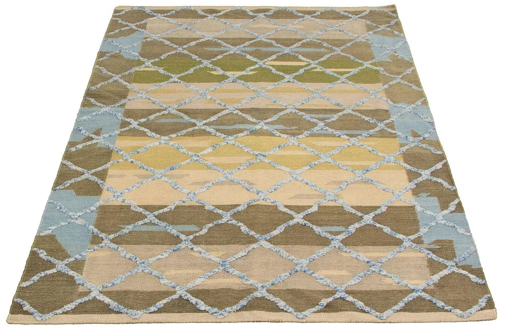 ECARPETGALLERY 5'2" x 7'11" Carved Cambridge Hand Made Area Rug for Living Room, Dining Room and Bedroom in Blue