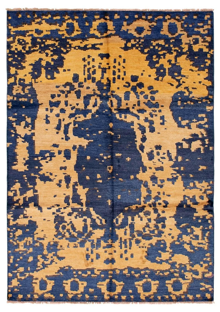 ECARPETGALLERY 7'1" x 9'11"  Transitional Jules Oushak Hand-knotted Area Rug for Living Room, Dining Room and Bedroom in Blue