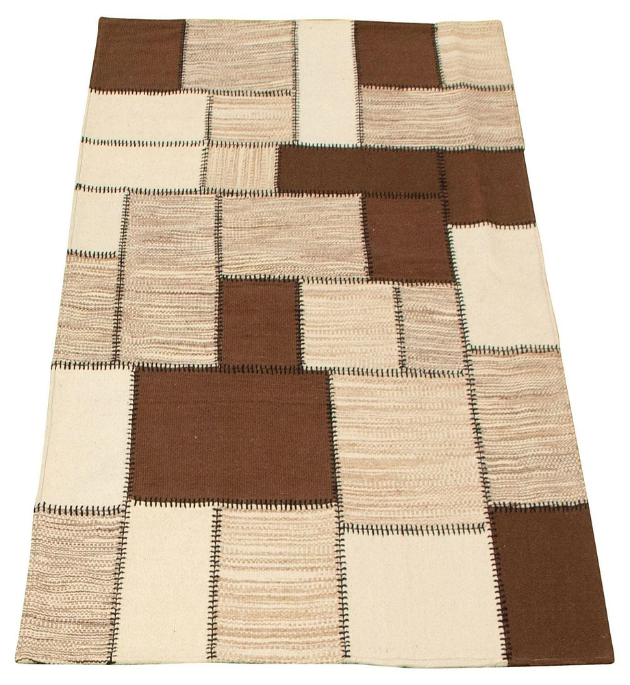 ECARPETGALLERY 4'7" x 6'7" Flat-weaves & Kilims Moldovia Patch Hand Made Area Rug for Living Room, Dining Room and Bedroom in Brown