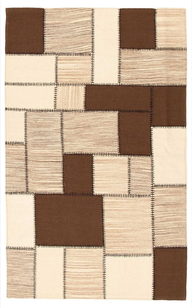 ECARPETGALLERY 4'7" x 6'7" Flat-weaves & Kilims Moldovia Patch Hand Made Area Rug for Living Room, Dining Room and Bedroom in Brown