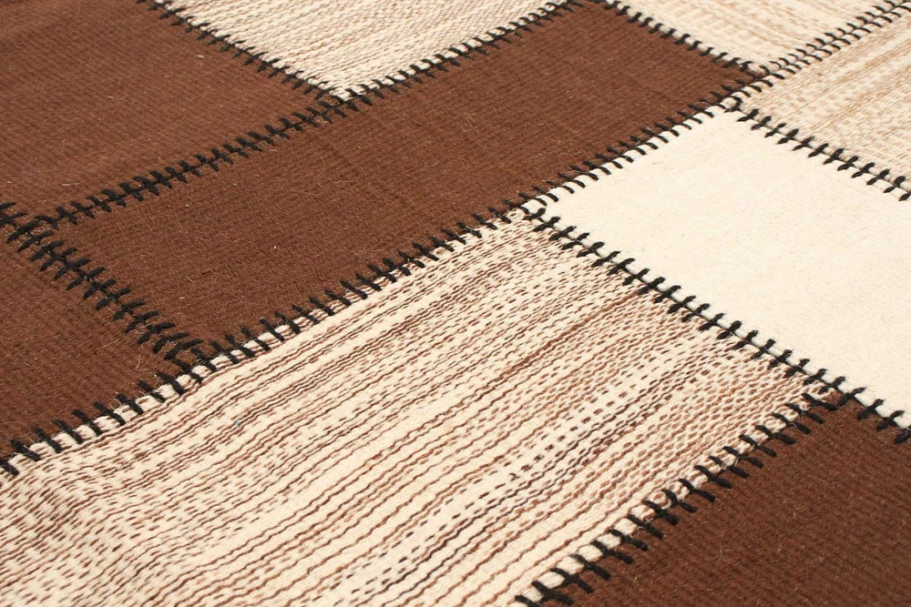 ECARPETGALLERY 4'7" x 6'7" Flat-weaves & Kilims Moldovia Patch Hand Made Area Rug for Living Room, Dining Room and Bedroom in Brown