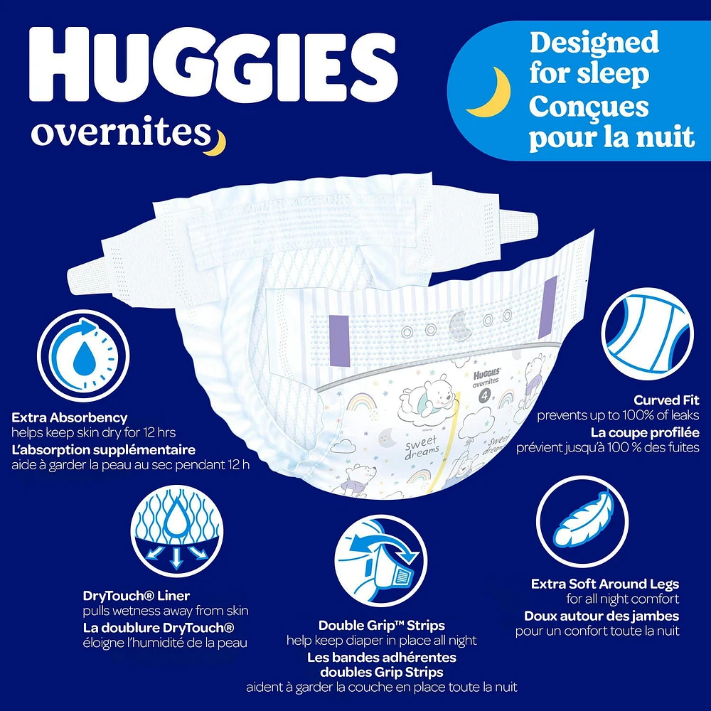 Couches pour bébé Huggies Overnites Nighttime, tailles: 3-7 |36- 66 unités Tailles 3-7| 36-66 Unités