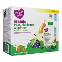 Parent’s Choice Organic Pear, Blueberry & Spinach Baby Food Purée, 768 mL (6 x 128 mL POUCHES)