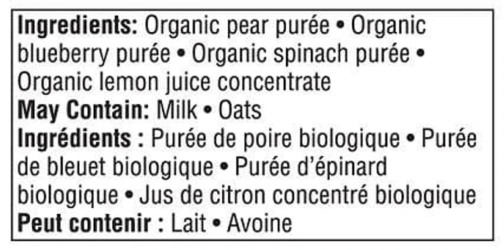 Parent’s Choice Organic Pear, Blueberry & Spinach Baby Food Purée, 768 mL (6 x 128 mL POUCHES)