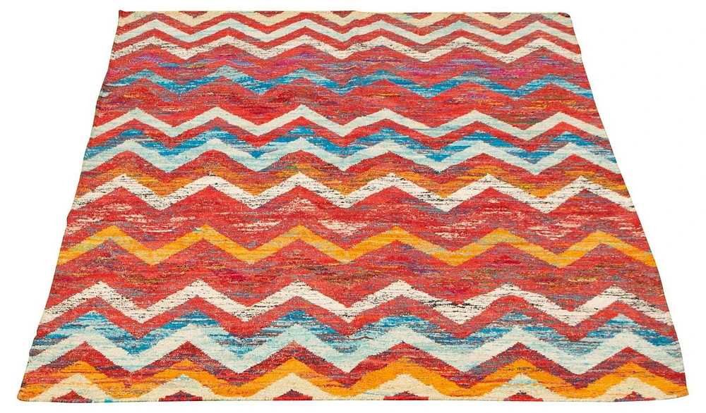 ECARPETGALLERY 5'3" x 7'3" Flat-weaves & Kilims Sari Silk Hand Made Area Rug for Living Room, Dining Room and Bedroom in Red