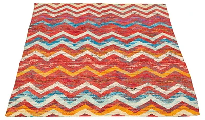 ECARPETGALLERY 5'3" x 7'3" Flat-weaves & Kilims Sari Silk Hand Made Area Rug for Living Room, Dining Room and Bedroom in Red