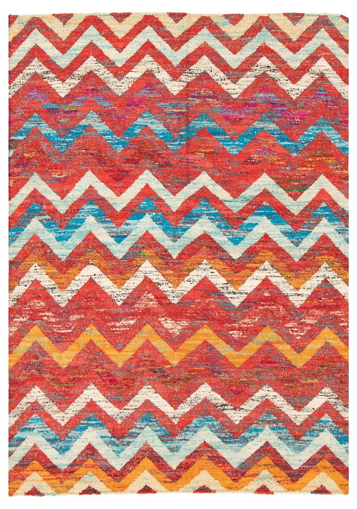 ECARPETGALLERY 5'3" x 7'3" Flat-weaves & Kilims Sari Silk Hand Made Area Rug for Living Room, Dining Room and Bedroom in Red