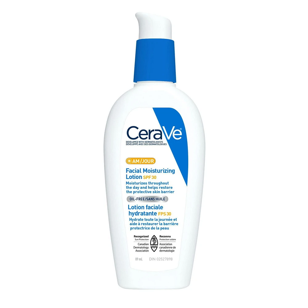 CeraVe Daily Facial Moisturizing Lotion with SPF 30, Hyaluronic Acid, and Niacinamide | Fragrance Free Face Moisturizer for Normal to Oily Skin, Women & Men | Oil free, Travel Size,, 89mL