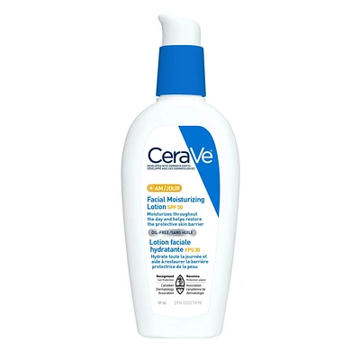 CeraVe Daily Facial Moisturizing Lotion with SPF 30, Hyaluronic Acid, and Niacinamide | Fragrance Free Face Moisturizer for Normal to Oily Skin, Women & Men | Oil free, Travel Size,, 89mL