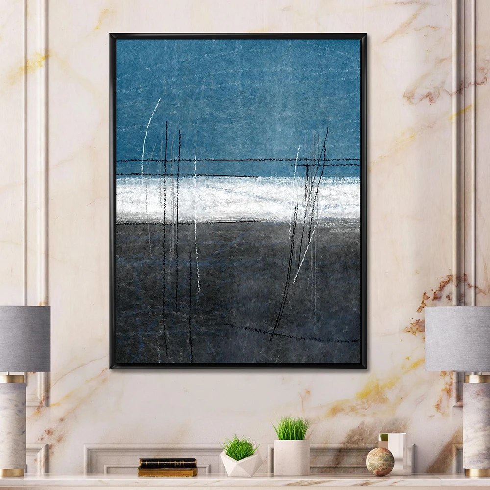 Designart Teal Meets Grey Abstract Art FLOAT FRAME WALL ART