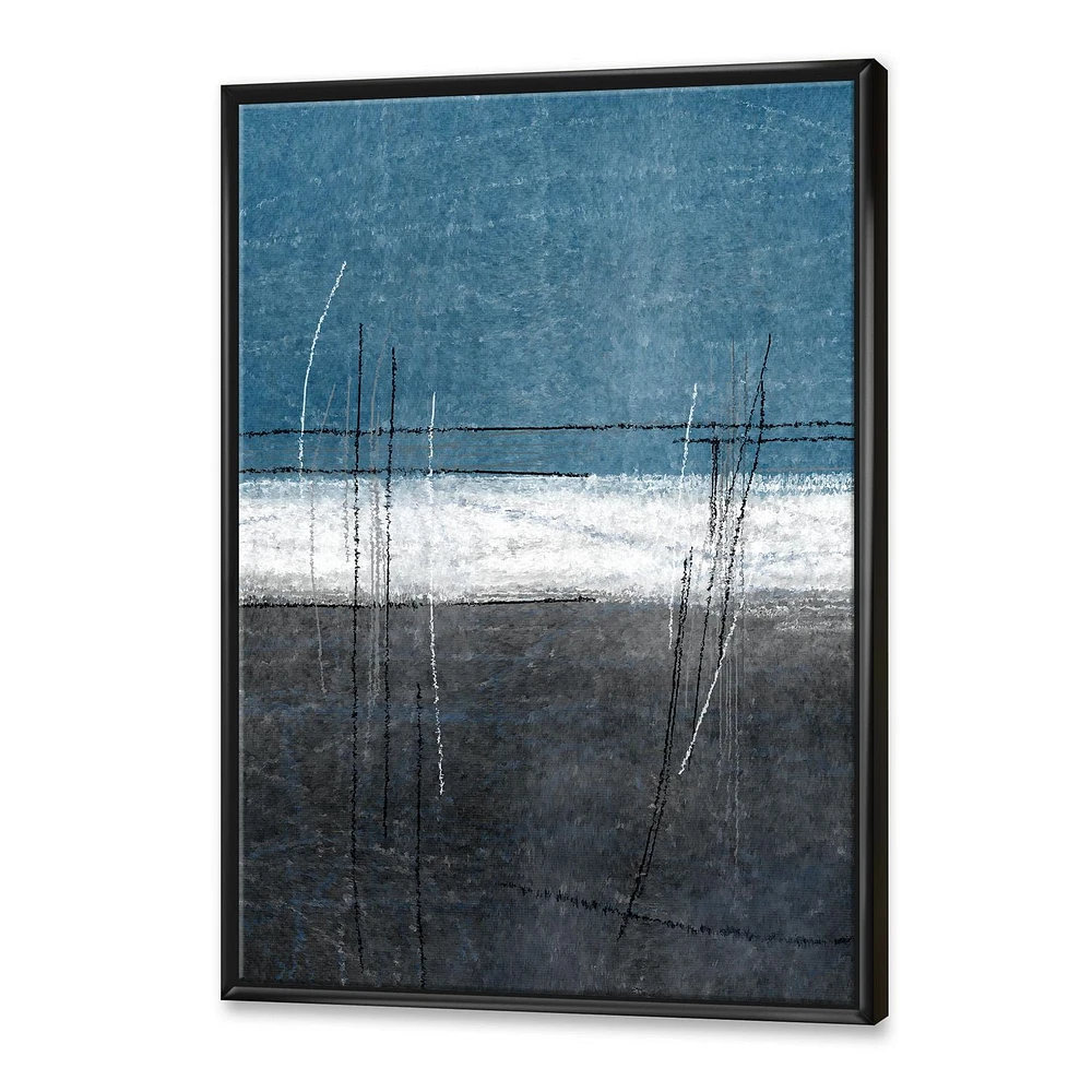 Designart Teal Meets Grey Abstract Art FLOAT FRAME WALL ART