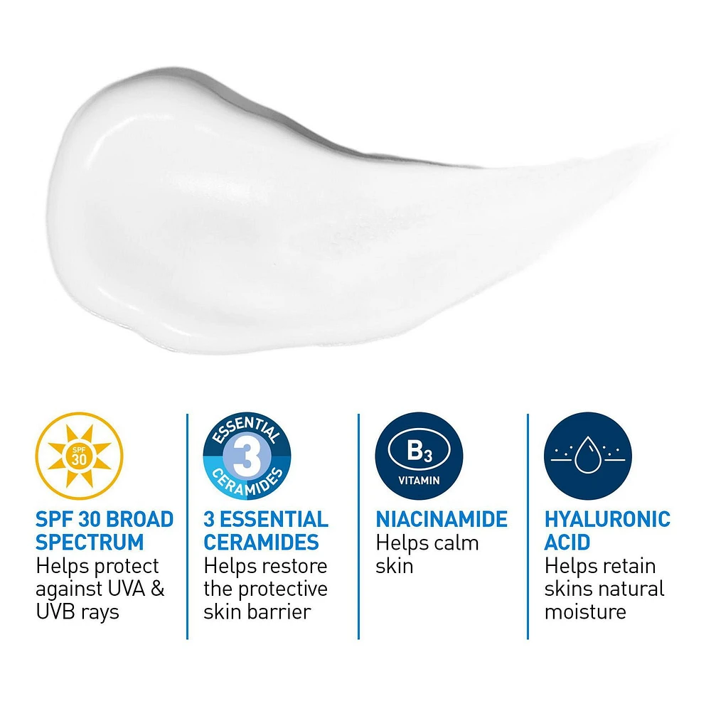 CeraVe Daily Facial Moisturizing Lotion with SPF 30, Hyaluronic Acid, and Niacinamide | Fragrance Free Face Moisturizer for Normal to Oily Skin, Women & Men | Oil free, Travel Size,, 89mL