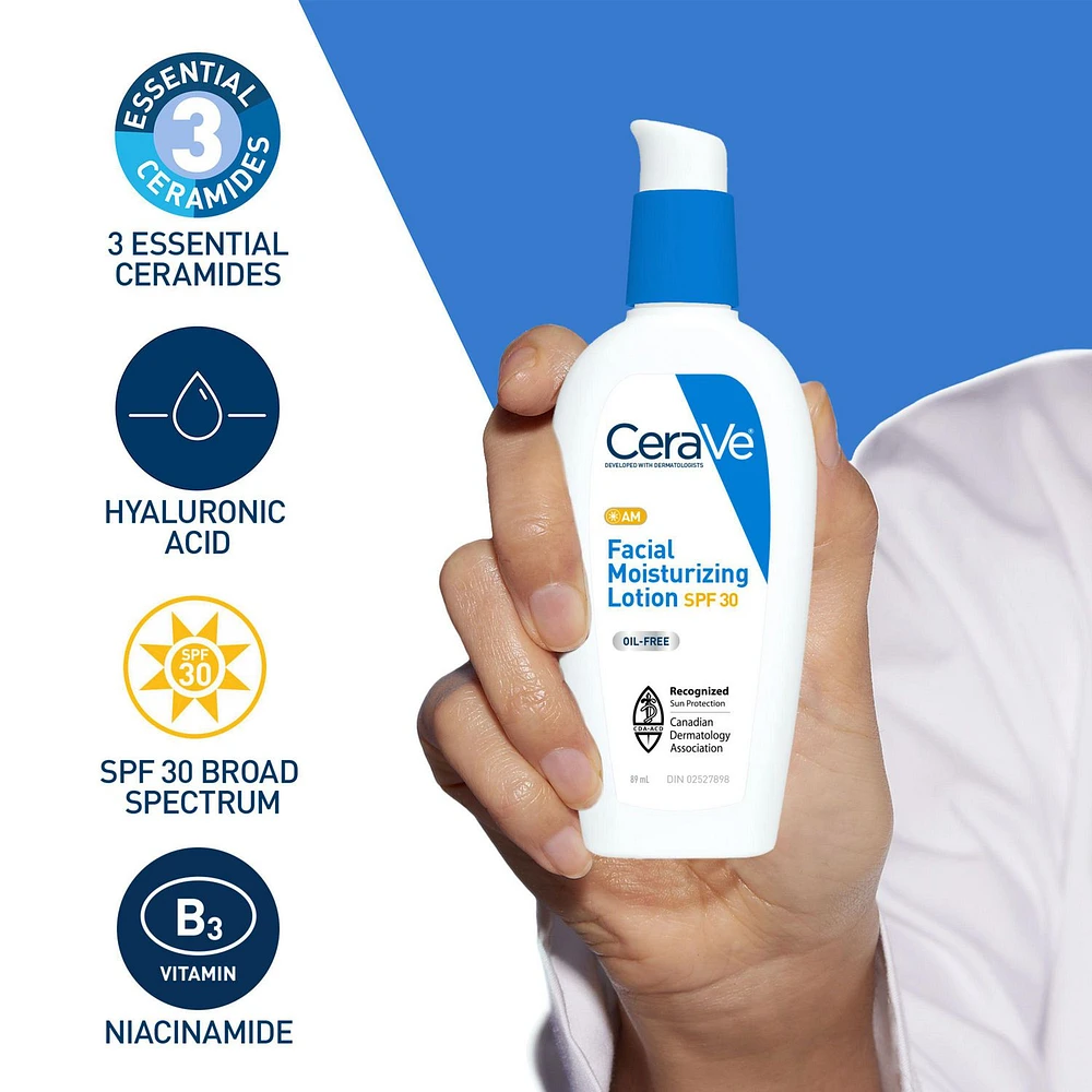 CeraVe Daily Facial Moisturizing Lotion with SPF 30, Hyaluronic Acid, and Niacinamide | Fragrance Free Face Moisturizer for Normal to Oily Skin, Women & Men | Oil free, Travel Size,, 89mL