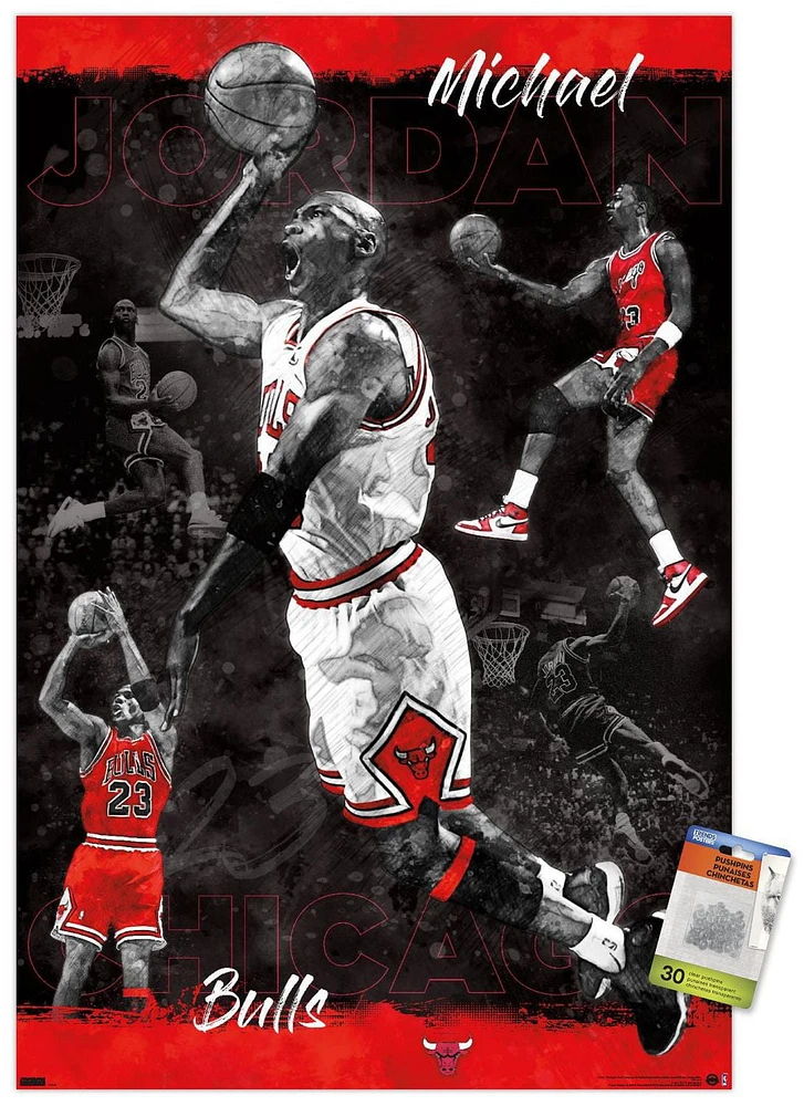 Michael Jordan - Sketch Wall Poster, 22.375" x 34" Framed