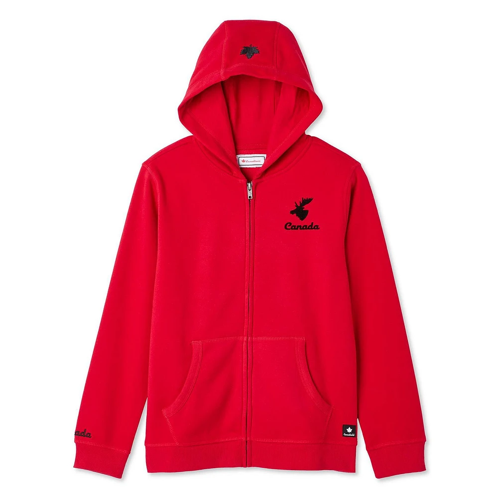 Haut à capuchon zippé sur la longueur Canadiana collection non genrée pour enfants