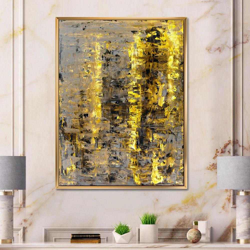 Designart Yellow Meets Grey Abstract Art II FLOAT FRAME WALL ART