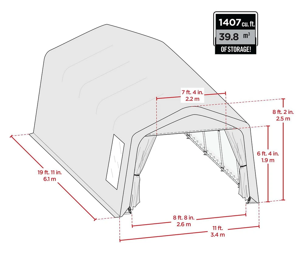 Abri-garage Northern Shelters® 11 x 20 x 8 pi Abri-Garage 11x20x8