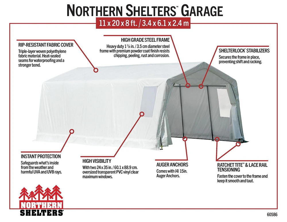 Abri-garage Northern Shelters® 11 x 20 x 8 pi Abri-Garage 11x20x8