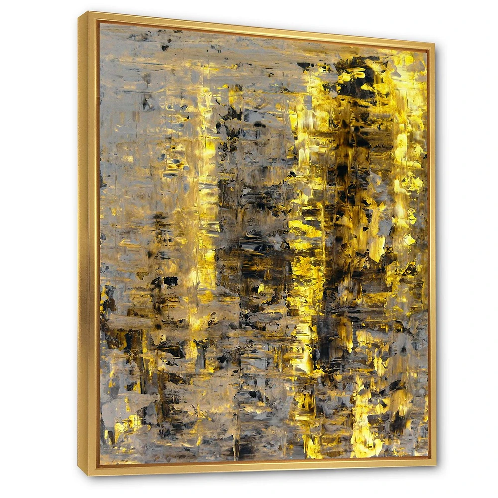 Designart Yellow Meets Grey Abstract Art II FLOAT FRAME WALL ART