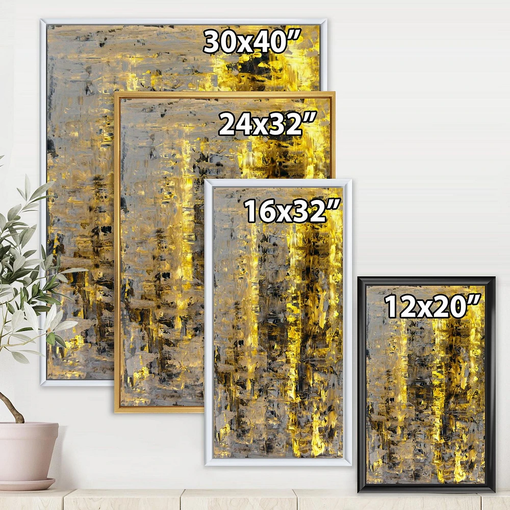 Designart Yellow Meets Grey Abstract Art II FLOAT FRAME WALL ART