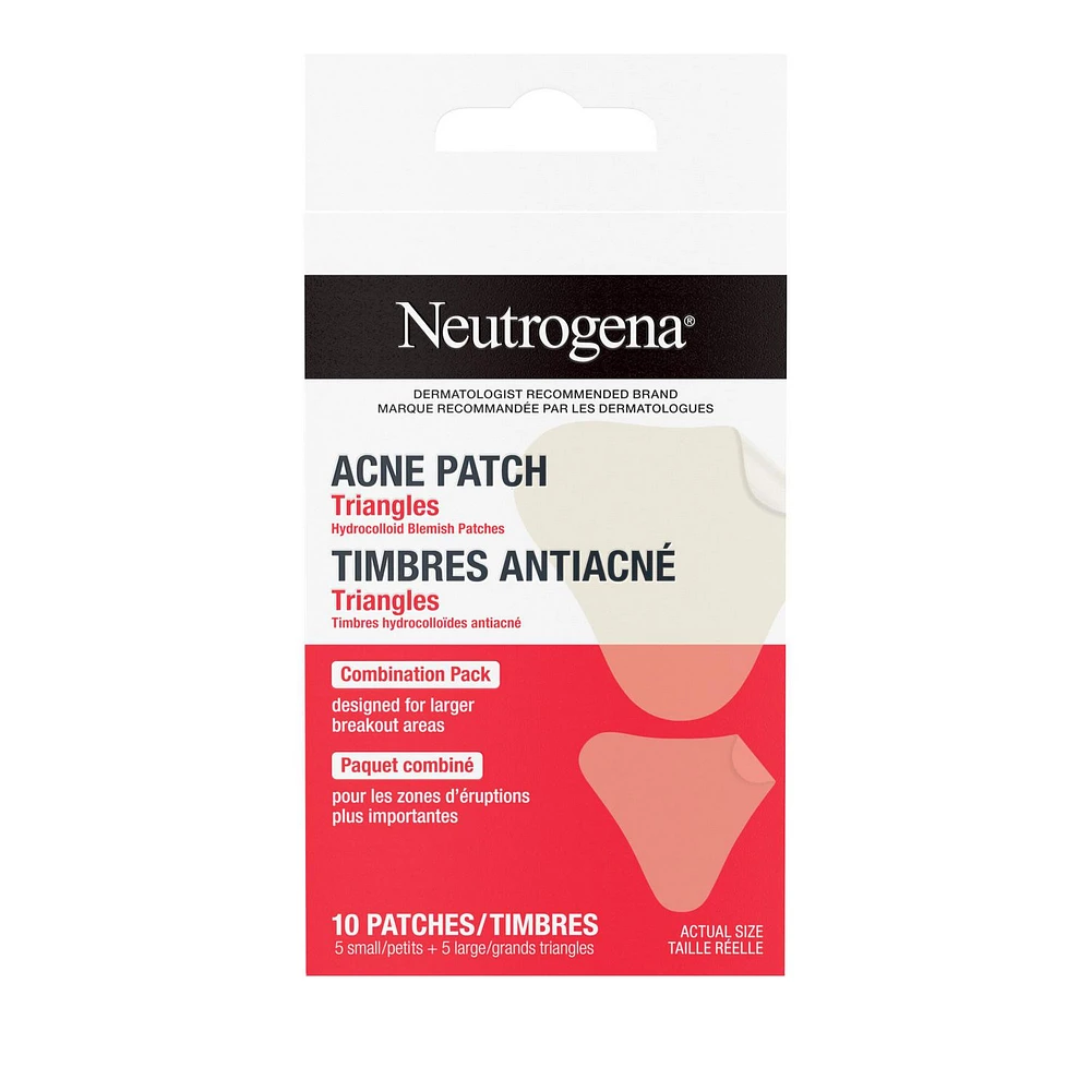 Timbres antiacnéiques triangulaires Neutrogena, traitement antiacné pour le visage, timbres hydrocolloïdes ultraminces pour une guérison optimale des boutons, 2 tailles