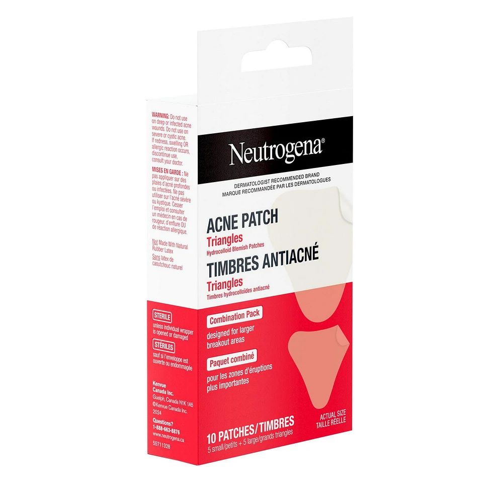 Timbres antiacnéiques triangulaires Neutrogena, traitement antiacné pour le visage, timbres hydrocolloïdes ultraminces pour une guérison optimale des boutons, 2 tailles