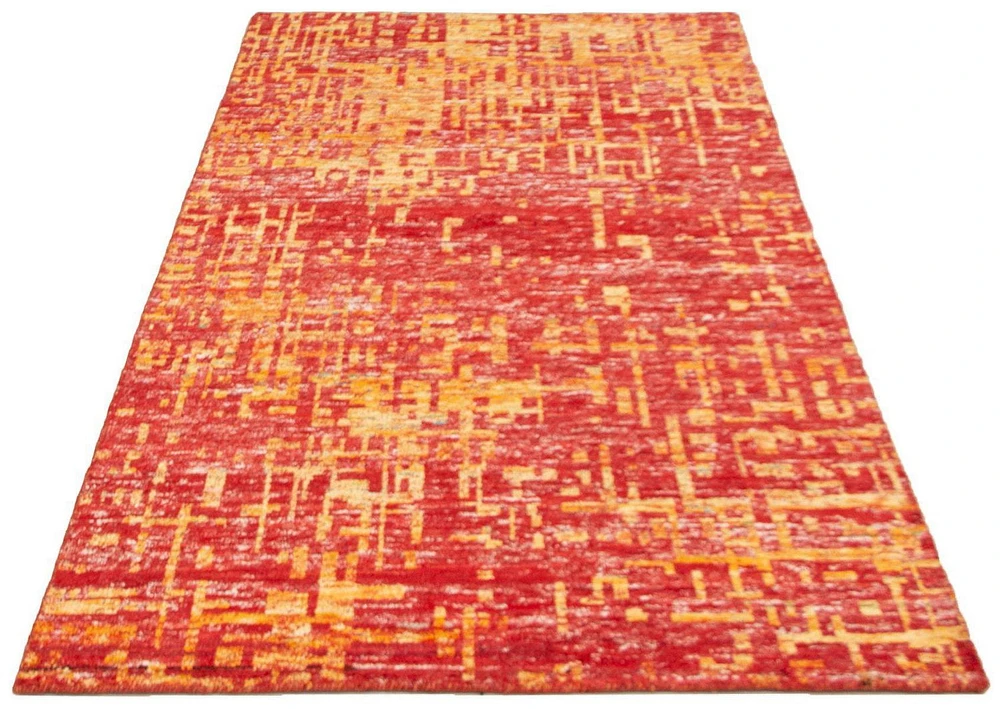 ECARPETGALLERY 5'0" x 7'10" Contemporary Sari Silk Hand-knotted Area Rug for Living Room, Dining Room and Bedroom in Red