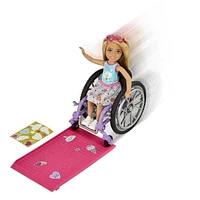 ​Barbie Chelsea Doll & Wheelchair, with Chelsea Doll (Blonde), in Skirt & Sunglasses, with Ramp & Sticker Sheet,