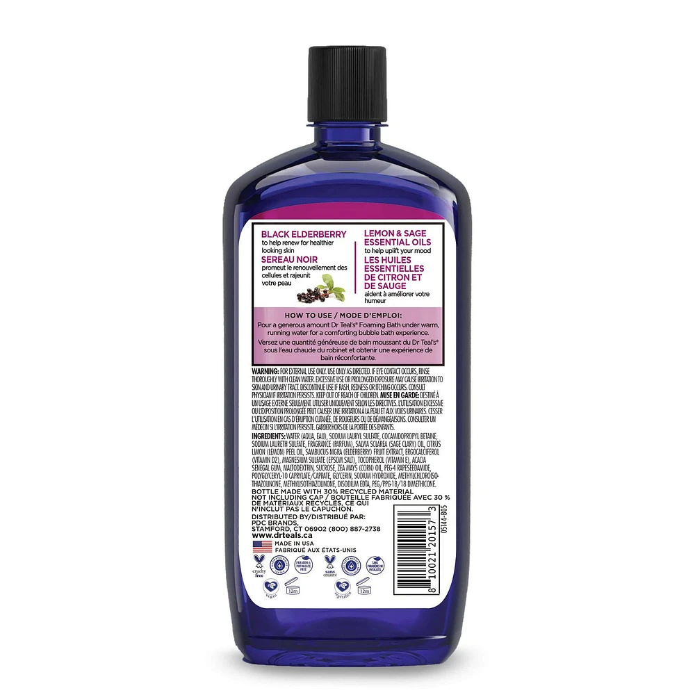 Dr Teal's Foaming Bath with Pure Epsom Salt, Black Elderberry with Vitamin D and Essential Oils (Packaging May Vary), 34 fl oz / 1L