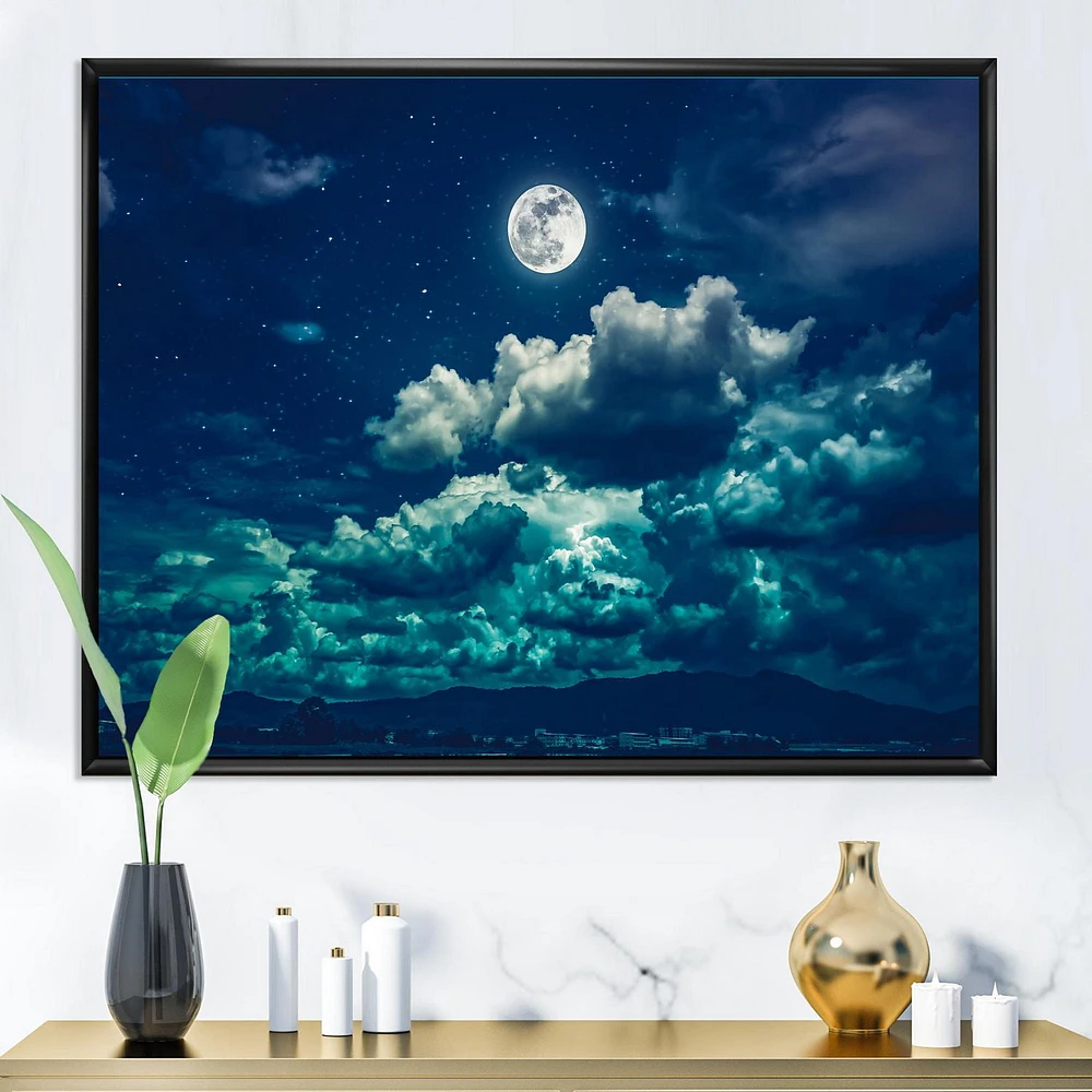 Designart Full Moon In Cloudy Night Sky II FLOAT FRAME WALL ART