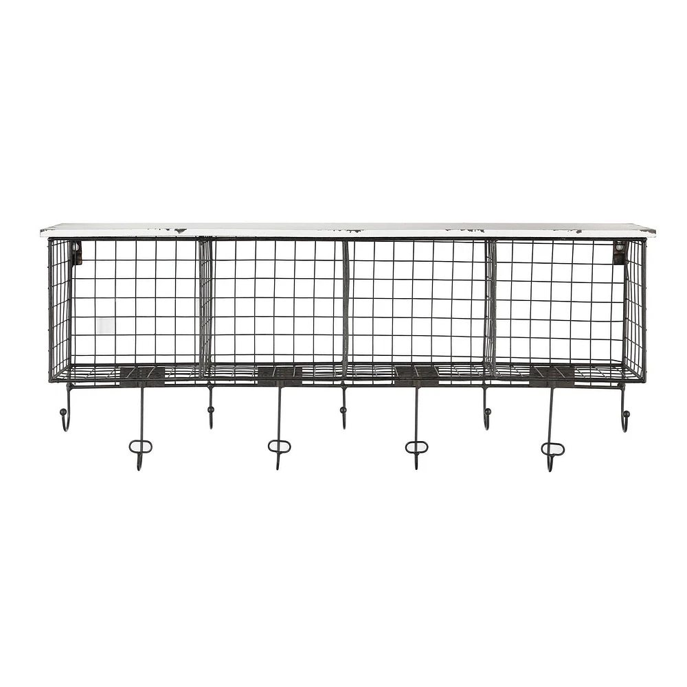 Metal Four Cubby Wall Shelf With White Top