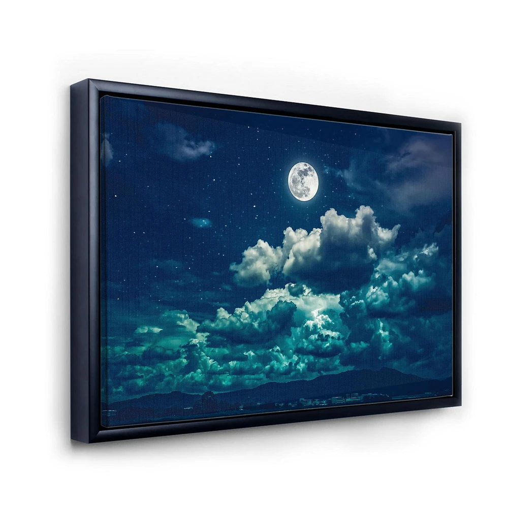 Designart Full Moon In Cloudy Night Sky II FLOAT FRAME WALL ART