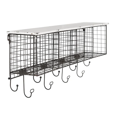 Metal Four Cubby Wall Shelf With White Top