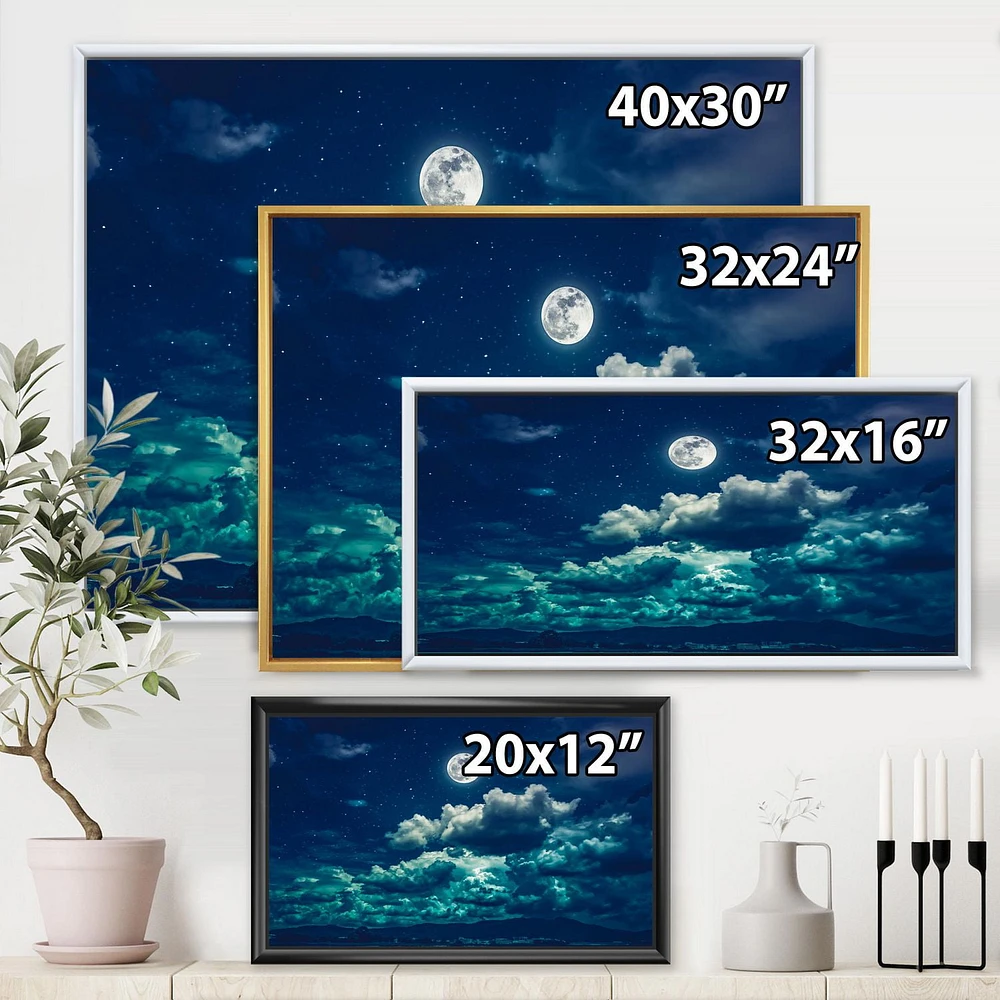 Designart Full Moon In Cloudy Night Sky II FLOAT FRAME WALL ART