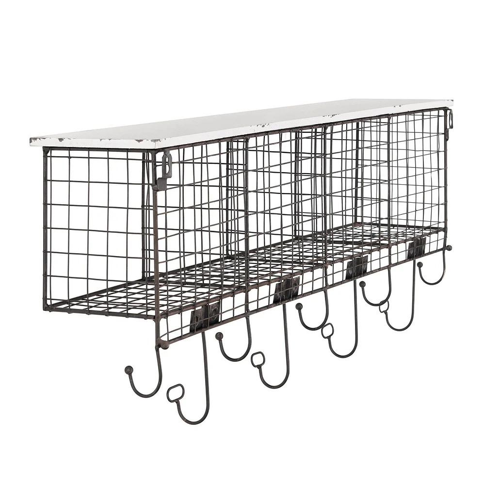 Metal Four Cubby Wall Shelf With White Top