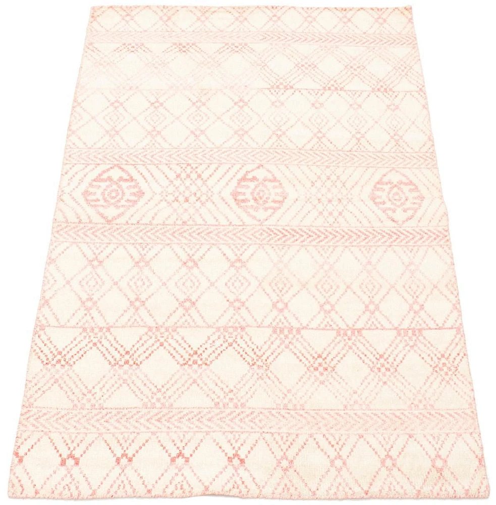 ECARPETGALLERY 4'10" x 7'9"  Geometric La Seda Hand-knotted Area Rug for Living Room, Dining Room and Bedroom in Ivory