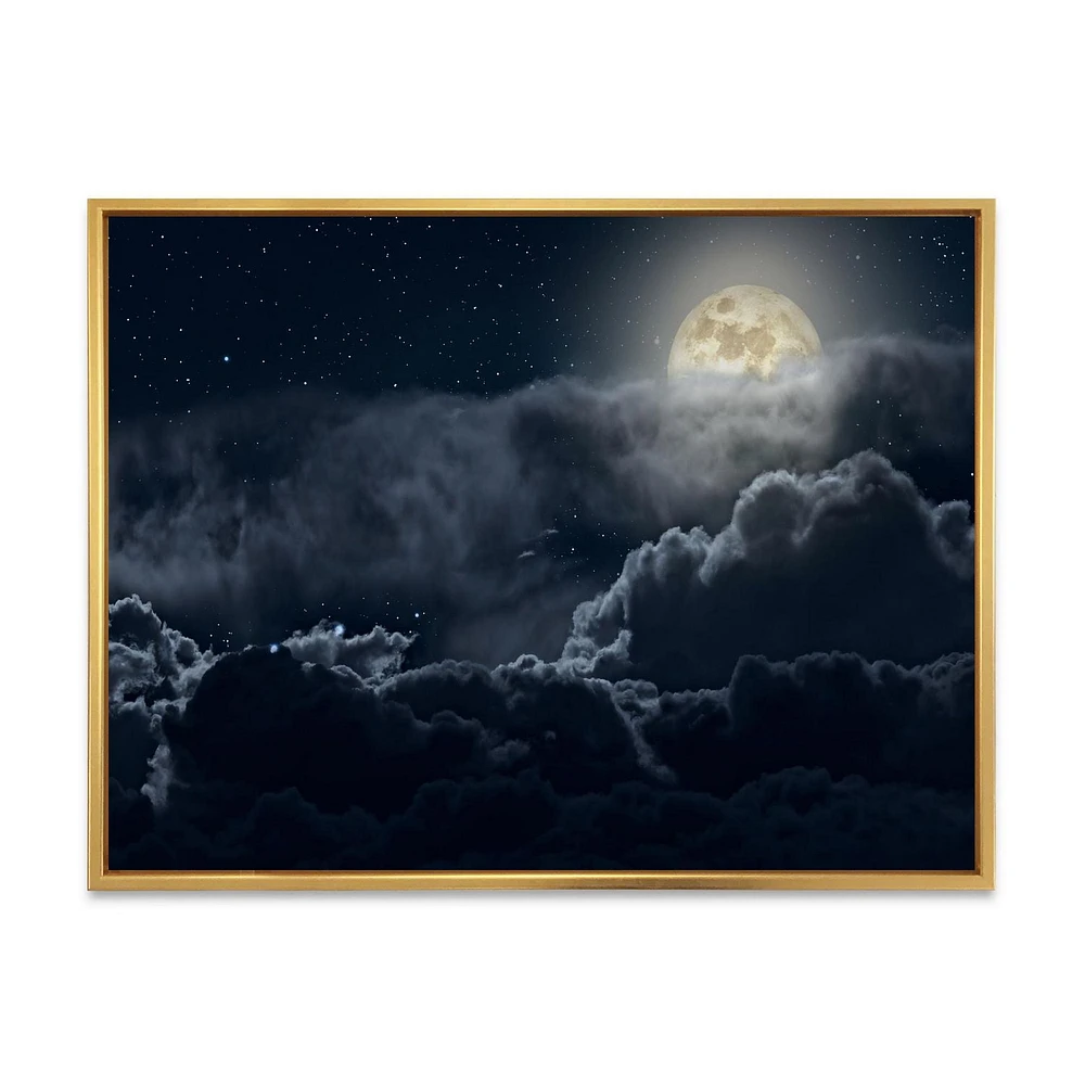 Designart Cloudy Full Moon Night FLOAT FRAME WALL ART