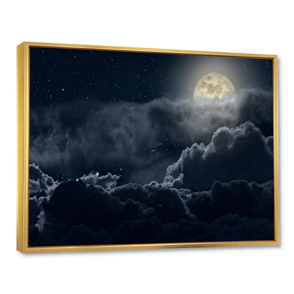 Designart Cloudy Full Moon Night FLOAT FRAME WALL ART