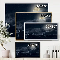 Designart Cloudy Full Moon Night FLOAT FRAME WALL ART