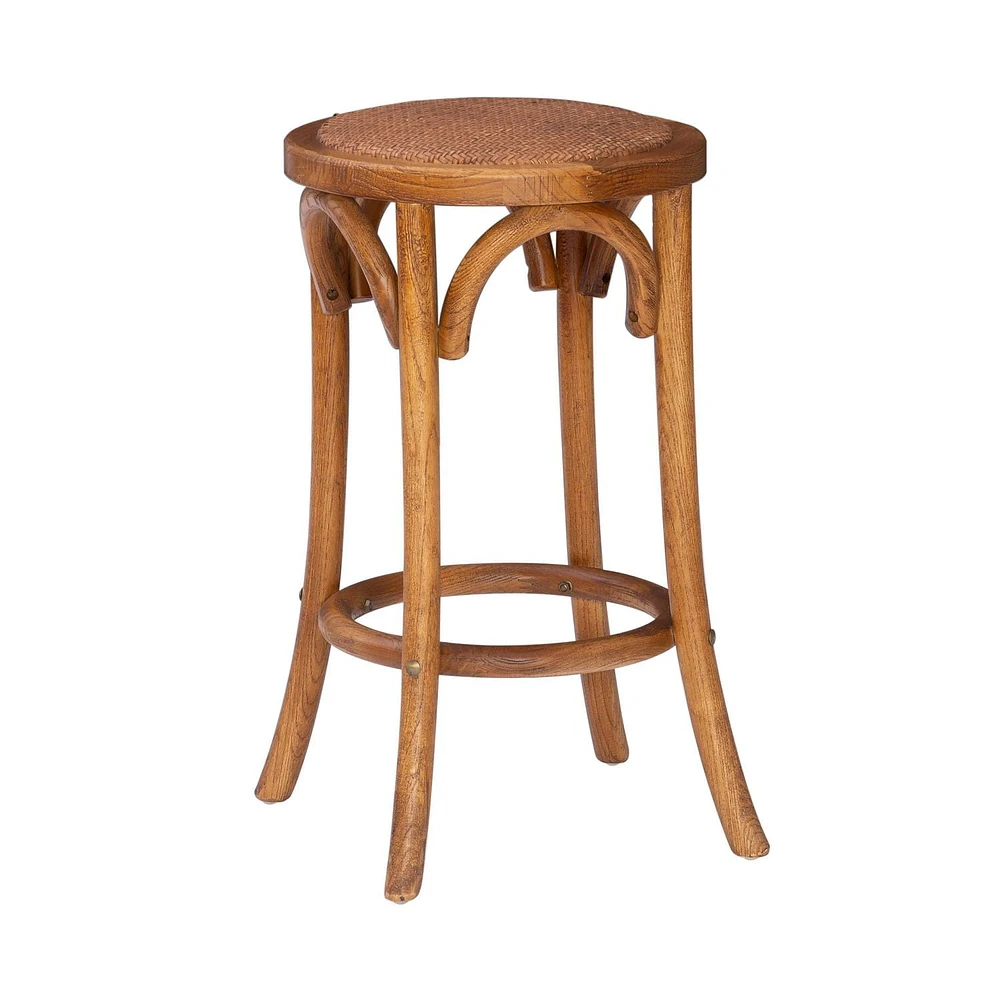 Whit Rattan Seat Backless Counter Stool, Walnut